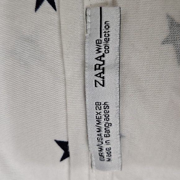 ZARA White Black Star Novelty Print Short Sleeve Relaxed Fit Casual Top Size M - Picture 2 of 10
